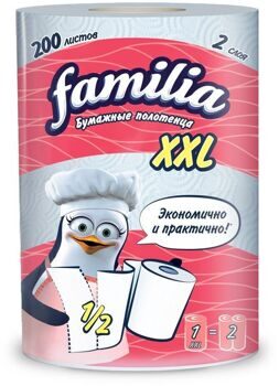 Полотенце бумажное FAMILIA XXL, 2-слойное, 200 листов, 18 рулонов в мешке